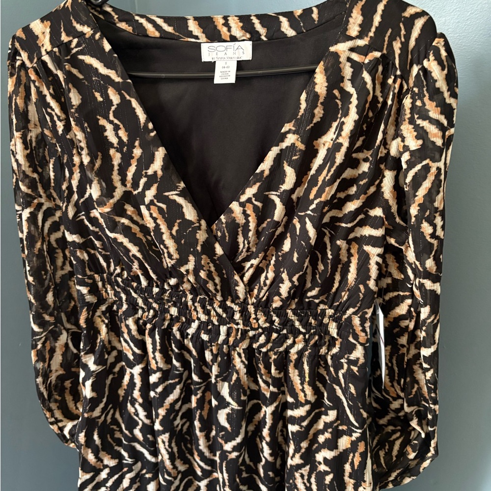Sofia by Sofia Vergara Black and Tan Long Sleeve Dress